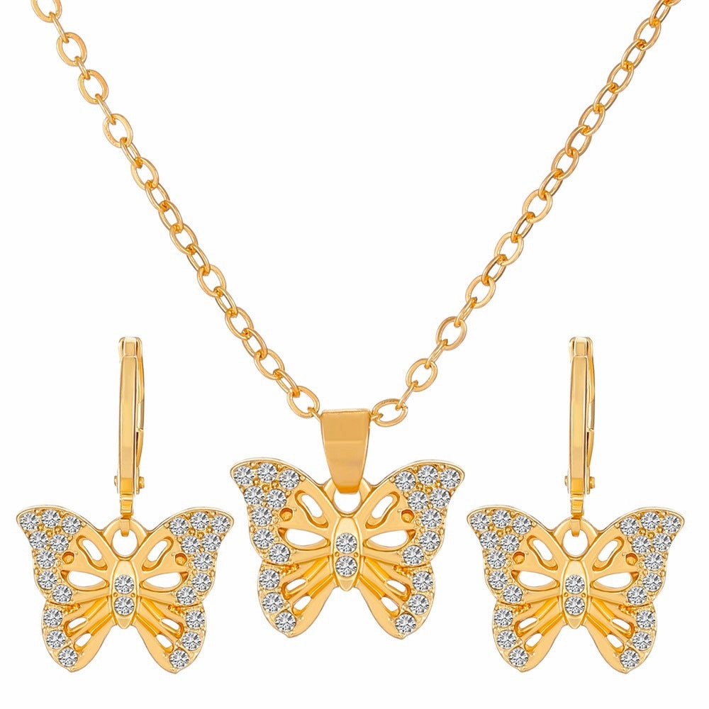 Wholesale Diamond Butterfly Alloy Earrings Jewelry Set