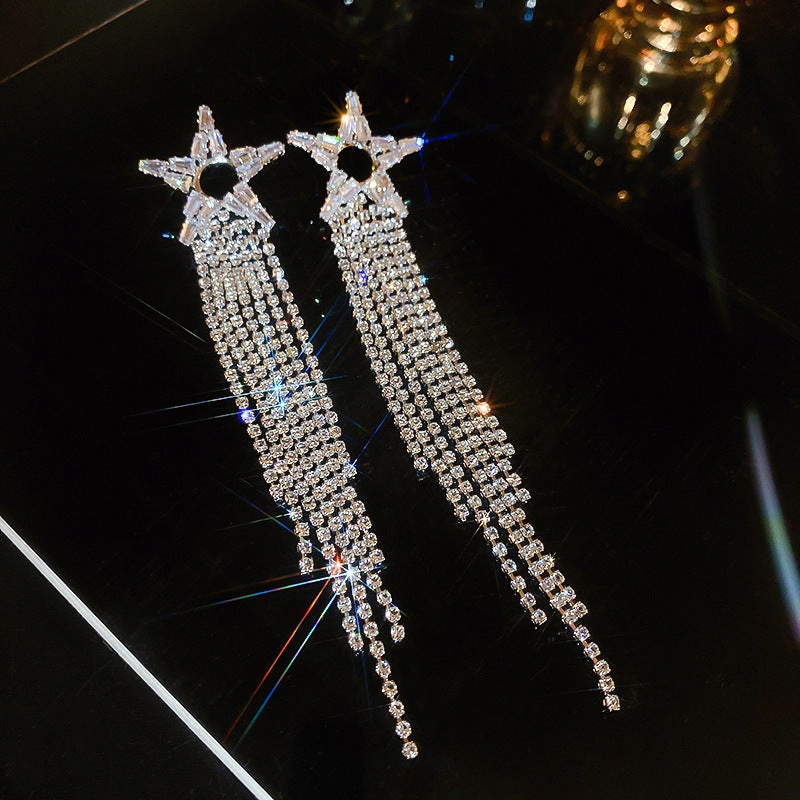 Wholesale Diamond Butterfly Flower Five Pointed Star Tassel Alloy Earrings