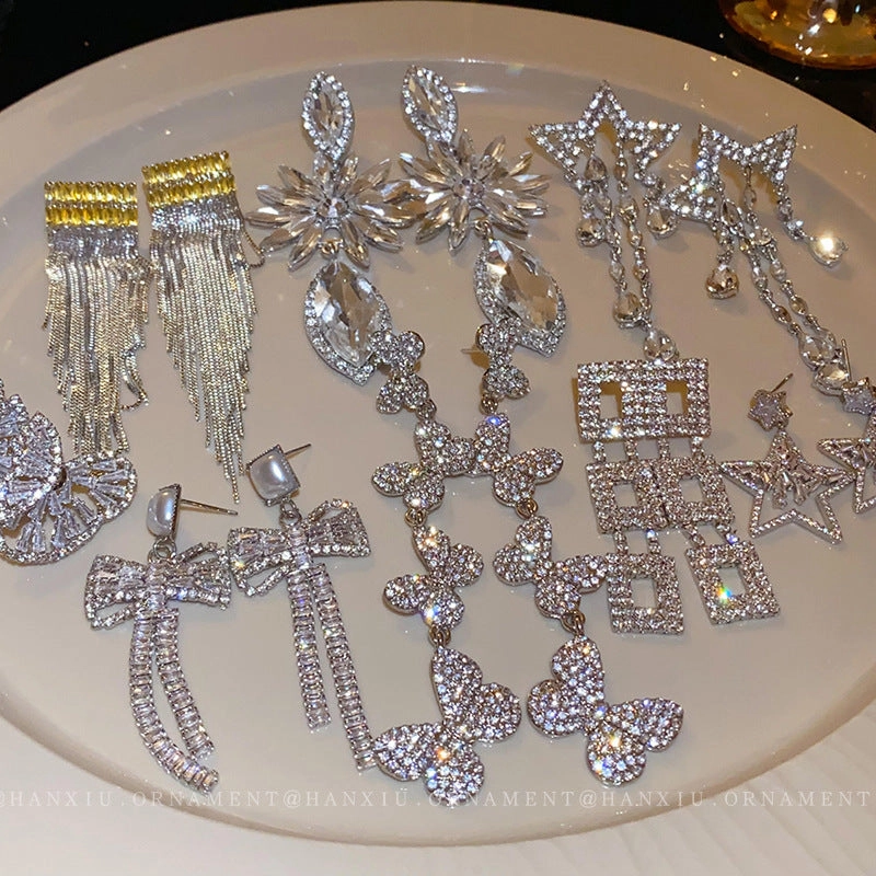 Wholesale Diamond Butterfly Flower Five Pointed Star Tassel Alloy Earrings