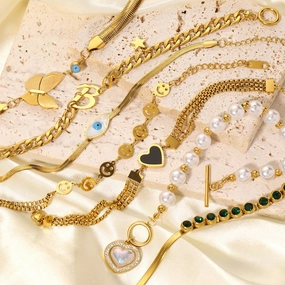 Wholesale Diamond Chain Heart Shaped Pearl Pendant Bracelet