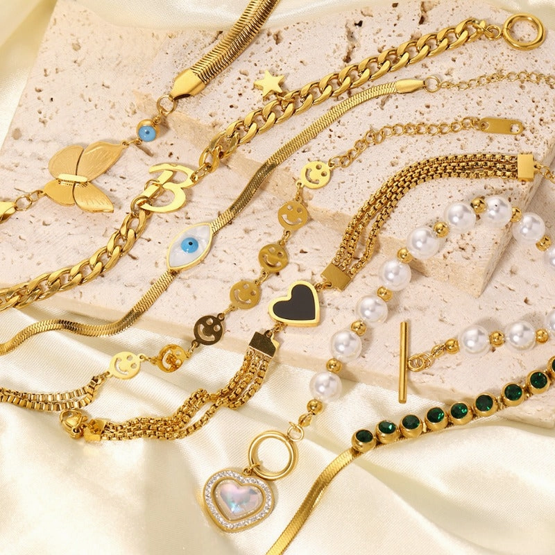 Wholesale Diamond Chain Heart Shaped Pearl Pendant Bracelet