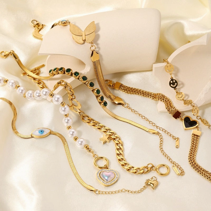Wholesale Diamond Chain Heart Shaped Pearl Pendant Bracelet