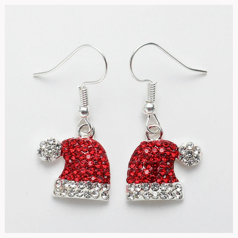 Wholesale Diamond Christmas Hat Alloy Stud Earrings