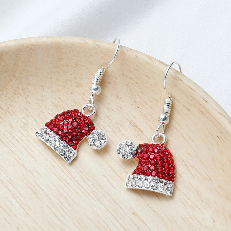 Wholesale Diamond Christmas Hat Alloy Stud Earrings