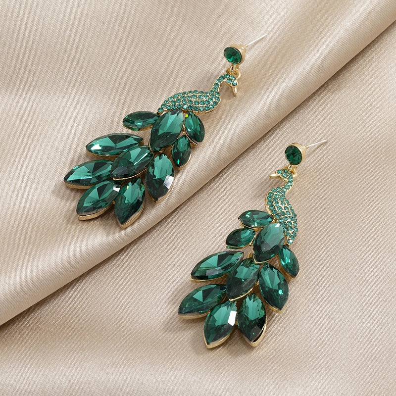 Wholesale Diamond Crystal Exotic Peacock Alloy Earrings