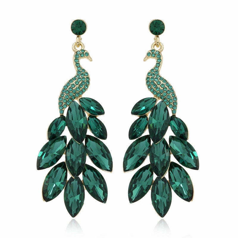 Wholesale Diamond Crystal Exotic Peacock Alloy Earrings
