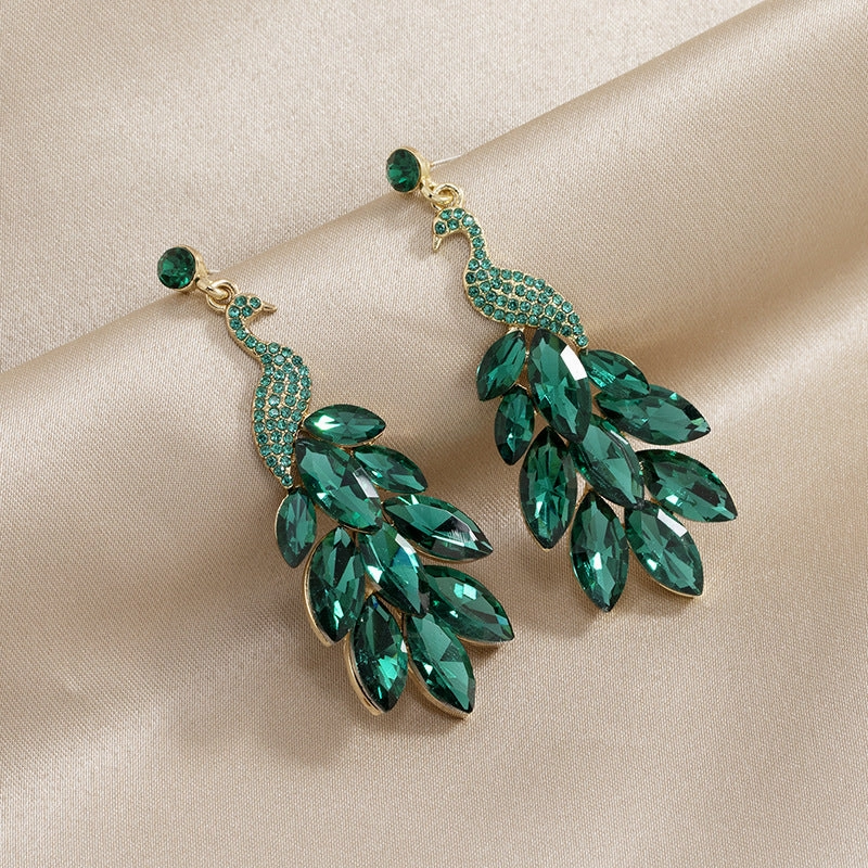Wholesale Diamond Crystal Exotic Peacock Alloy Earrings