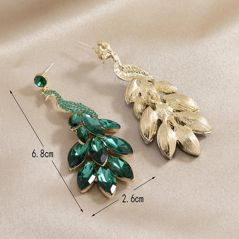 Wholesale Diamond Crystal Exotic Peacock Alloy Earrings