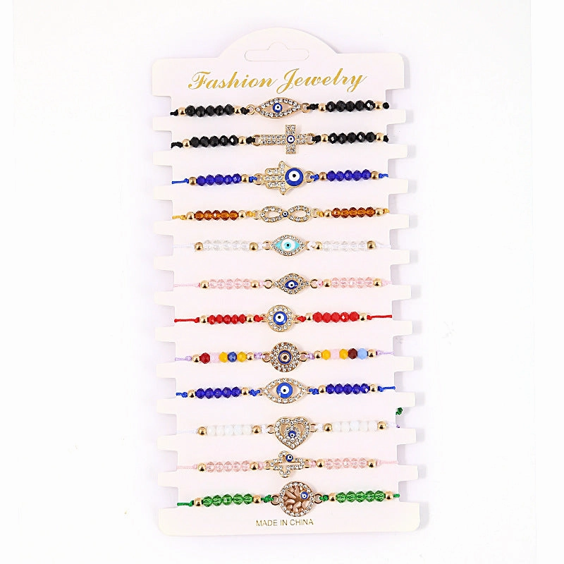 Wholesale Diamond Devil Eye Alloy Bracelet Set of 12