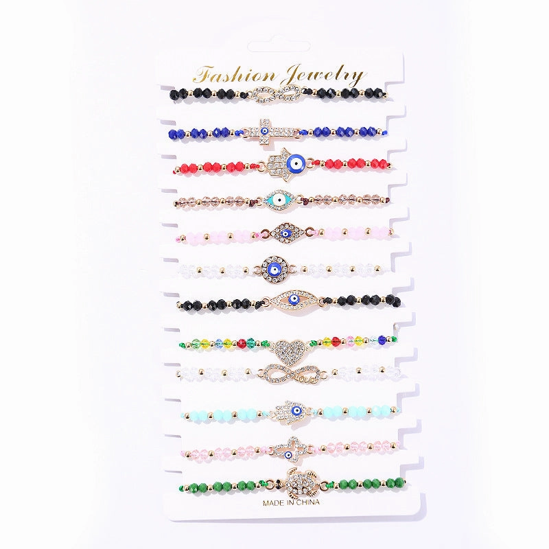 Wholesale Diamond Devil Eye Alloy Bracelet Set of 12