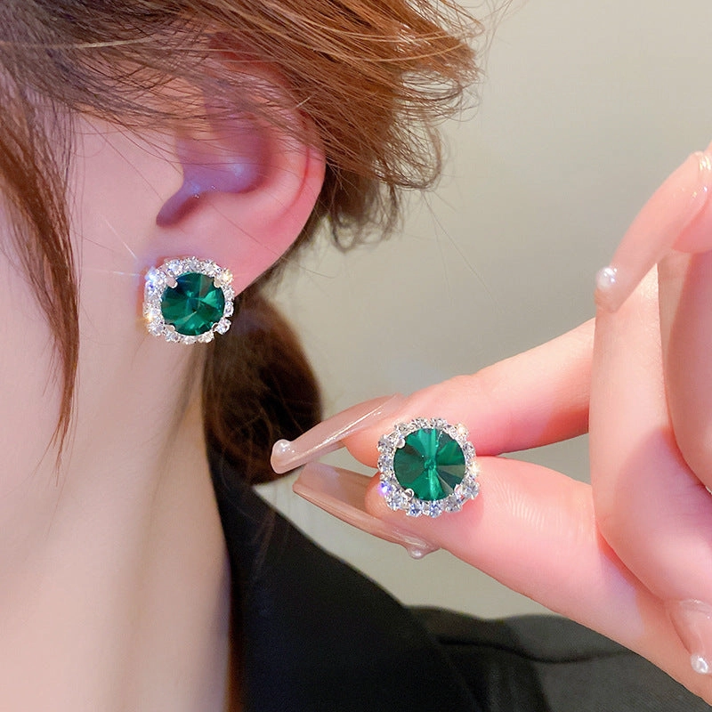 Wholesale Diamond Emerald Square Earrings and Necklace Set