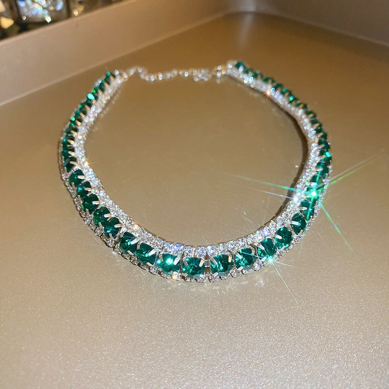 Wholesale Diamond Emerald Square Earrings and Necklace Set