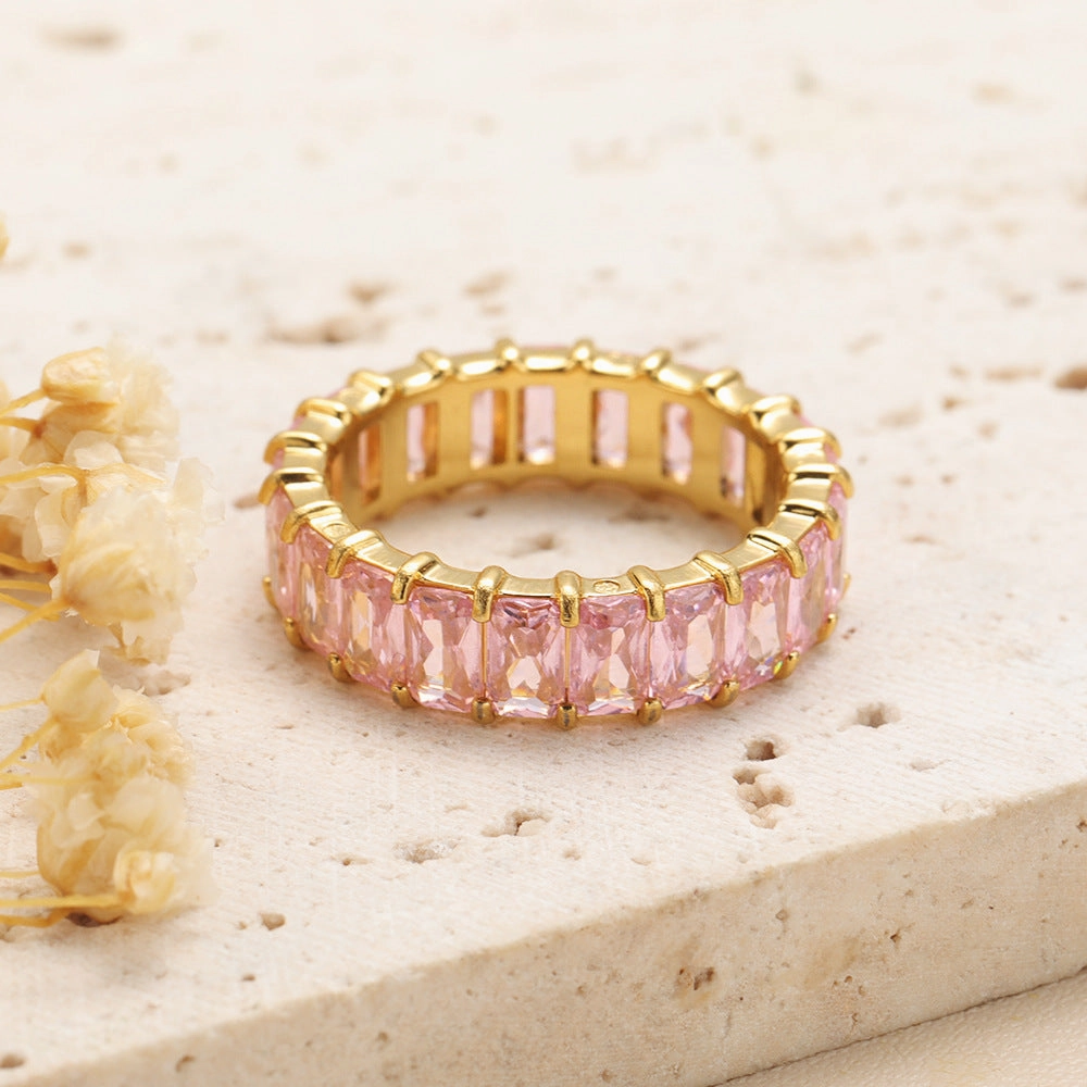 Wholesale Diamond-encrusted Light Luxury Colored Diamond Titanium Steel Womens Rings