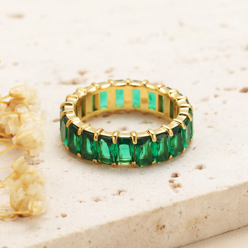 Wholesale Diamond-encrusted Light Luxury Colored Diamond Titanium Steel Womens Rings