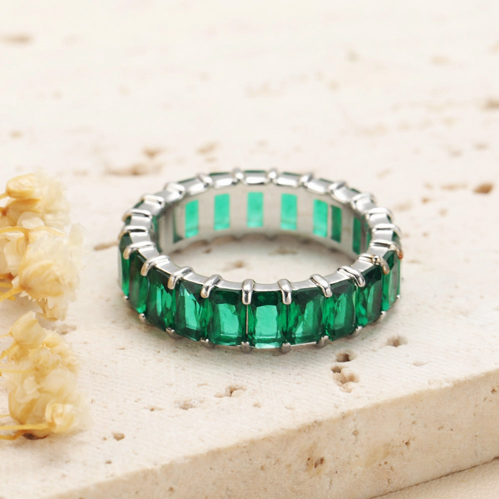 Wholesale Diamond-encrusted Light Luxury Colored Diamond Titanium Steel Womens Rings