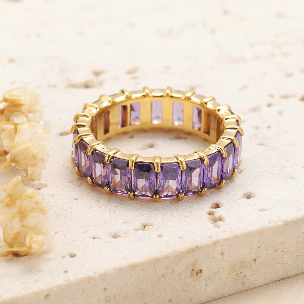 Wholesale Diamond-encrusted Light Luxury Colored Diamond Titanium Steel Womens Rings
