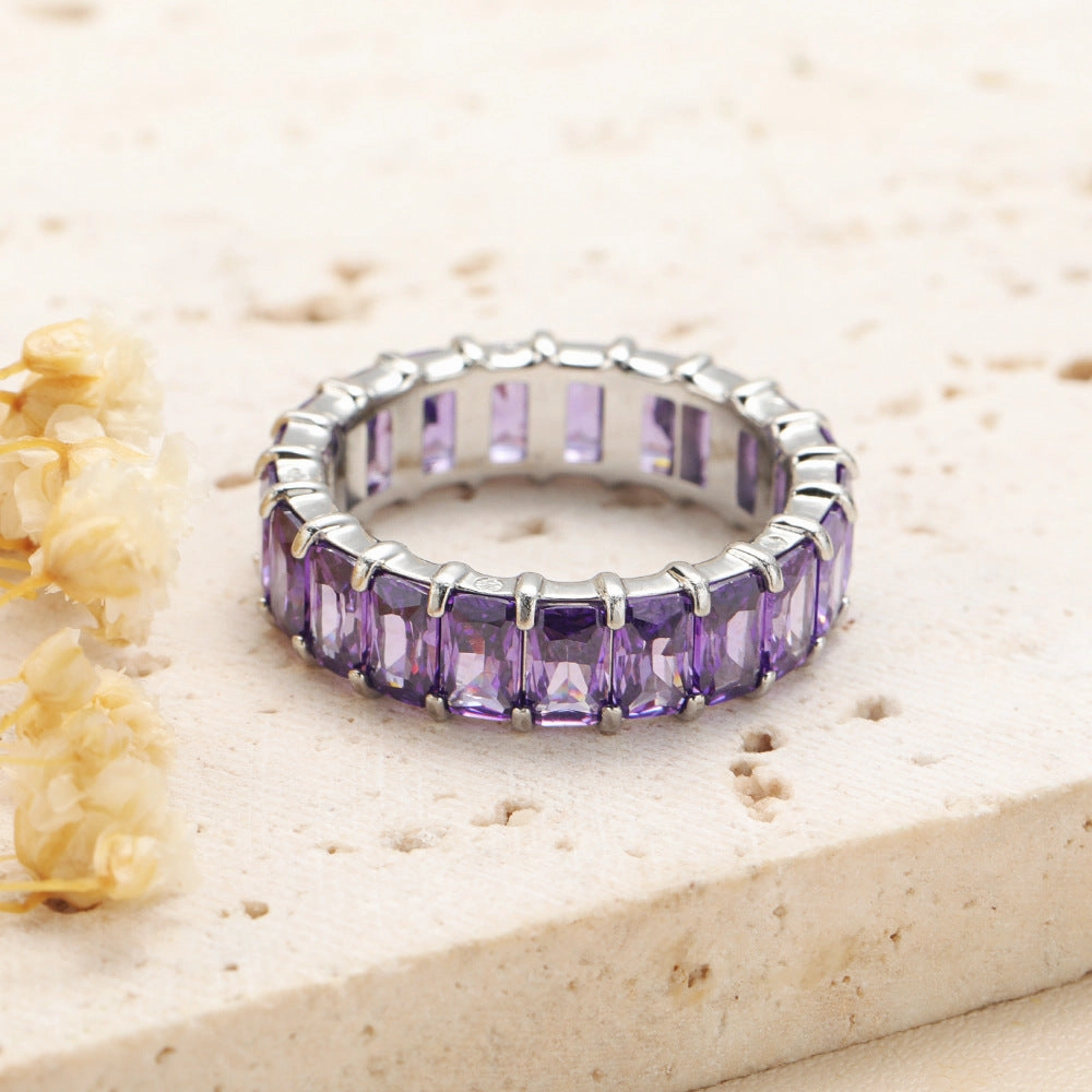 Wholesale Diamond-encrusted Light Luxury Colored Diamond Titanium Steel Womens Rings
