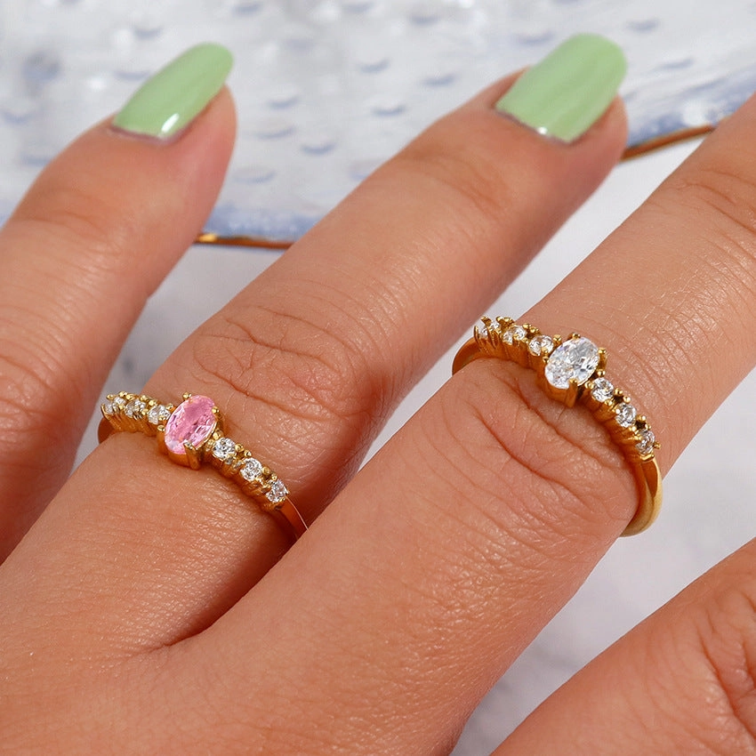 Wholesale Diamond Horizontal Oval Crown Shape Stainless Steel 18K Gold Ring