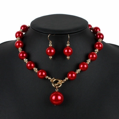 Wholesale Diamond Imitation Pearl Earrings Necklace Jewelry Set