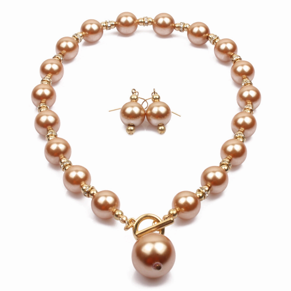 Wholesale Diamond Imitation Pearl Earrings Necklace Jewelry Set