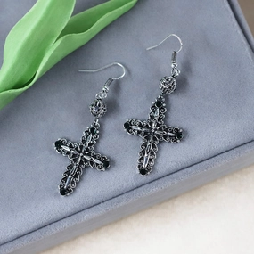Wholesale Diamond Inlaid Cross Hollow Earrings