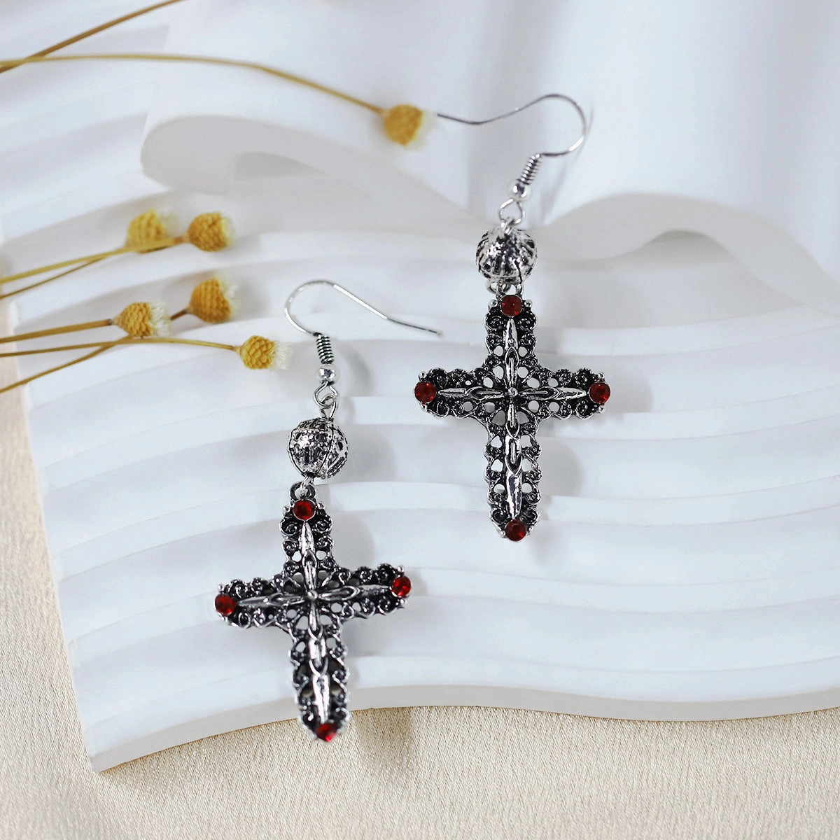Wholesale Diamond Inlaid Cross Hollow Earrings