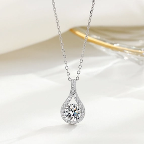 Wholesale Diamond Inlaid Droplet Sterling Silver Necklace