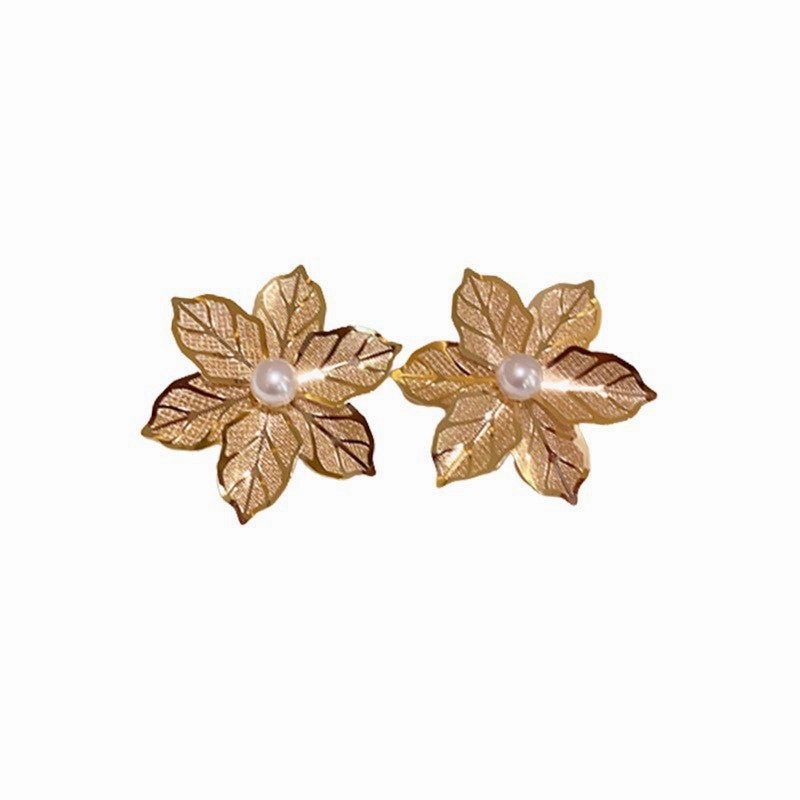 Wholesale Diamond Inlaid Flower Oval Pearl Alloy Earrings