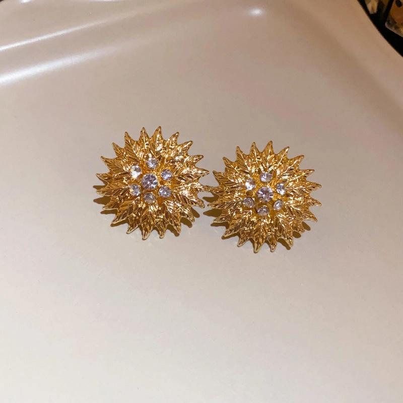 Wholesale Diamond Inlaid Flower Oval Pearl Alloy Earrings