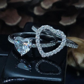 Wholesale Diamond Inlaid Heart Alloy Ring Two-piece Set