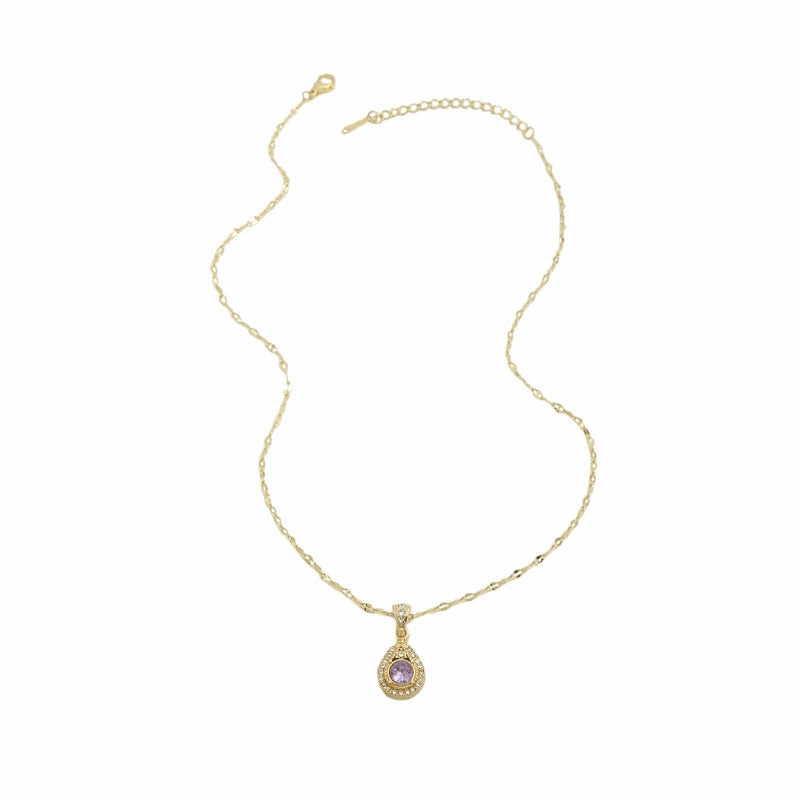 Wholesale Diamond Inlaid Purple Droplet Alloy Necklaces