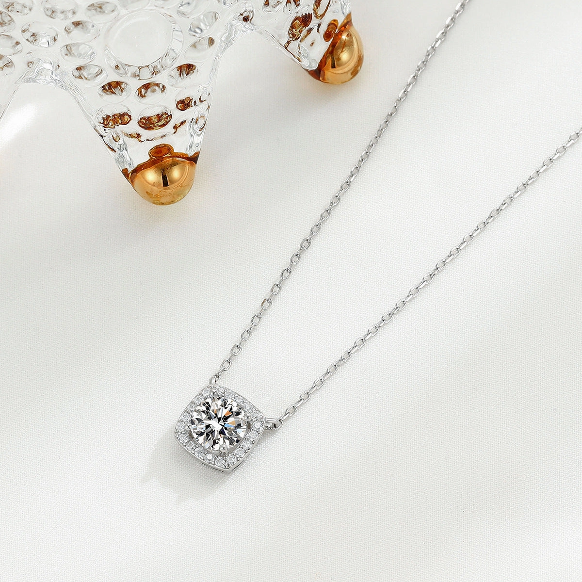 Wholesale Diamond Inlaid Square Sterling Silver Necklaces
