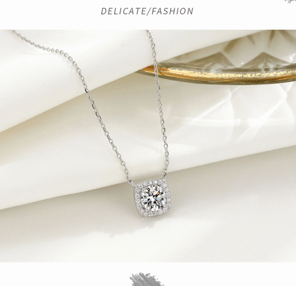 Wholesale Diamond Inlaid Square Sterling Silver Necklaces