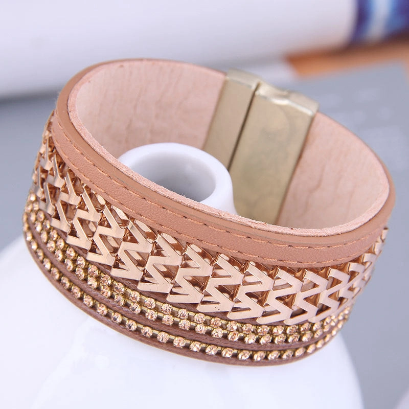 Wholesale Diamond Leather Alloy Bracelet