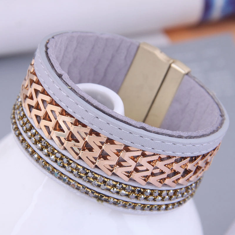Wholesale Diamond Leather Alloy Bracelet
