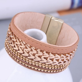 Wholesale Diamond Leather Alloy Bracelet