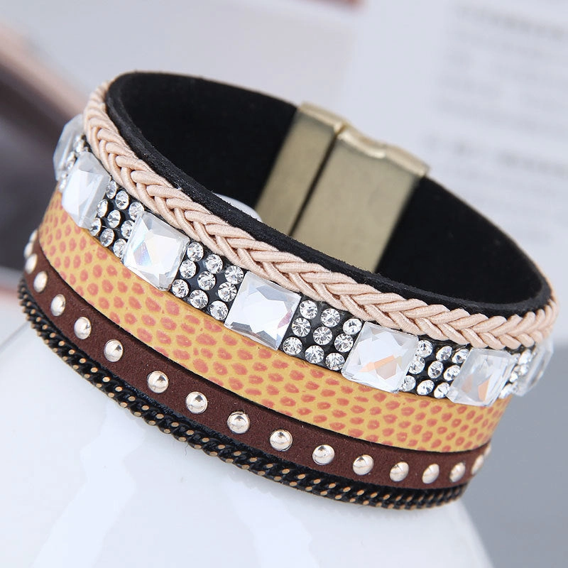Wholesale Diamond Leather Magnetic Buckle Alloy Bracelet