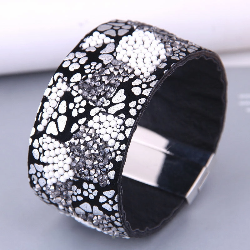 Wholesale Diamond Leather Magnetic Buckle Alloy Bracelet