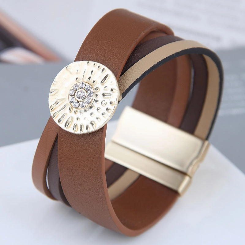 Wholesale Diamond Leather Magnetic Buckle Alloy Bracelet