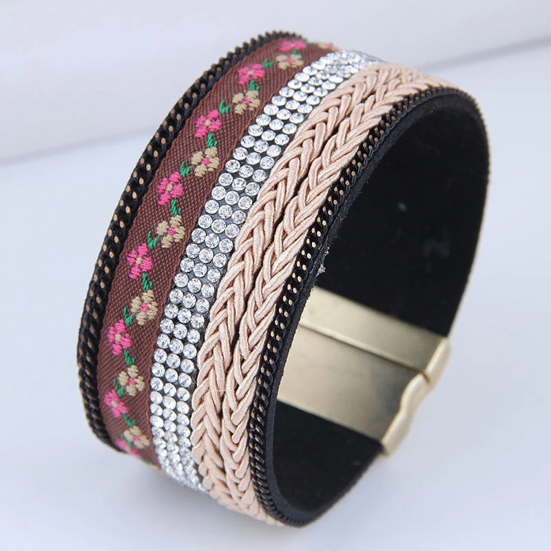 Wholesale Diamond Leather Magnetic Buckle Alloy Bracelet