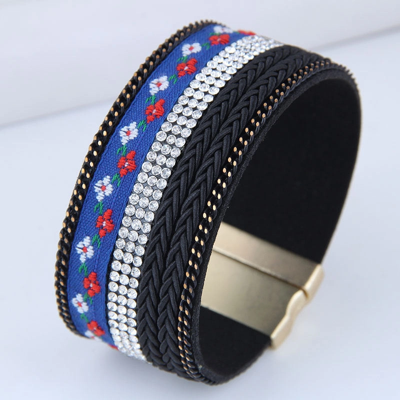 Wholesale Diamond Leather Magnetic Buckle Alloy Bracelet