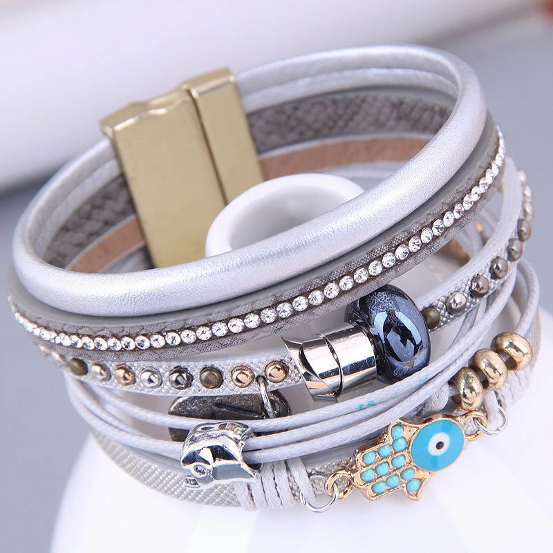 Wholesale Diamond Leather Magnetic Buckle Alloy Bracelet