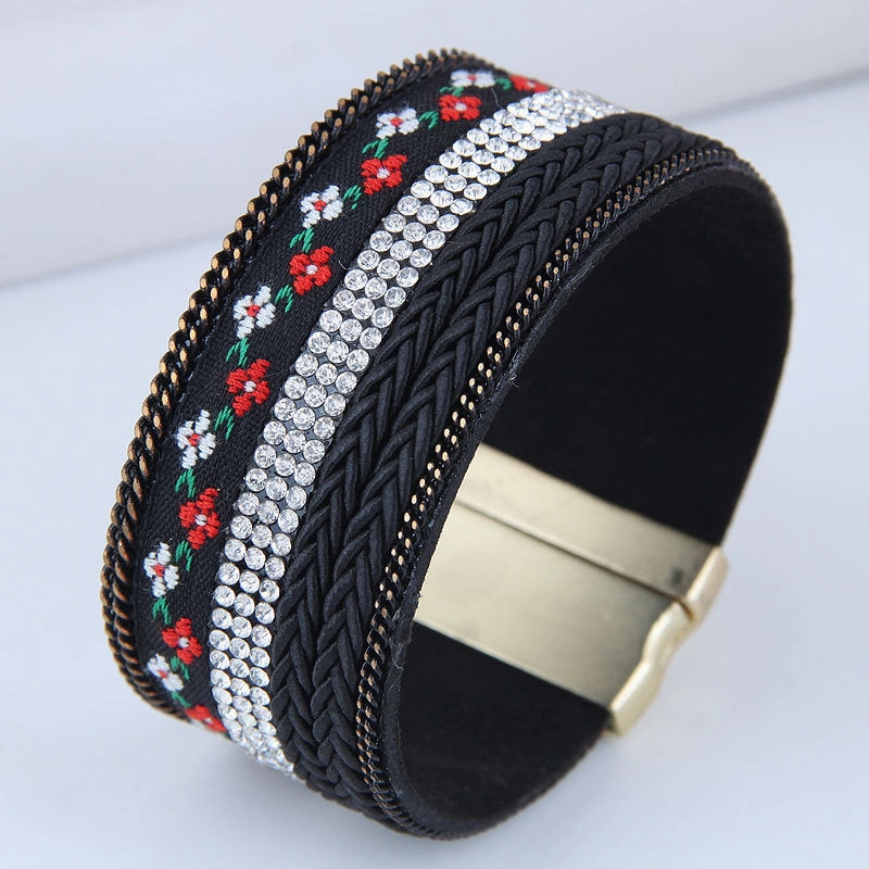 Wholesale Diamond Leather Magnetic Buckle Alloy Bracelet