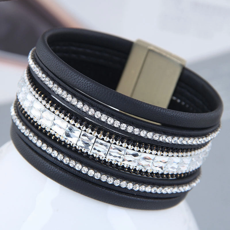 Wholesale Diamond Leather Magnetic Buckle Alloy Bracelet