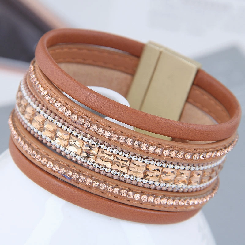 Wholesale Diamond Leather Magnetic Buckle Alloy Bracelet