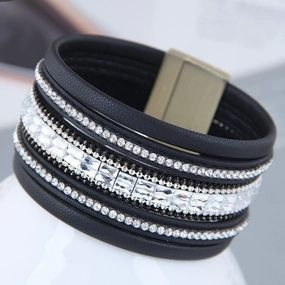 Wholesale Diamond Leather Magnetic Buckle Alloy Bracelet