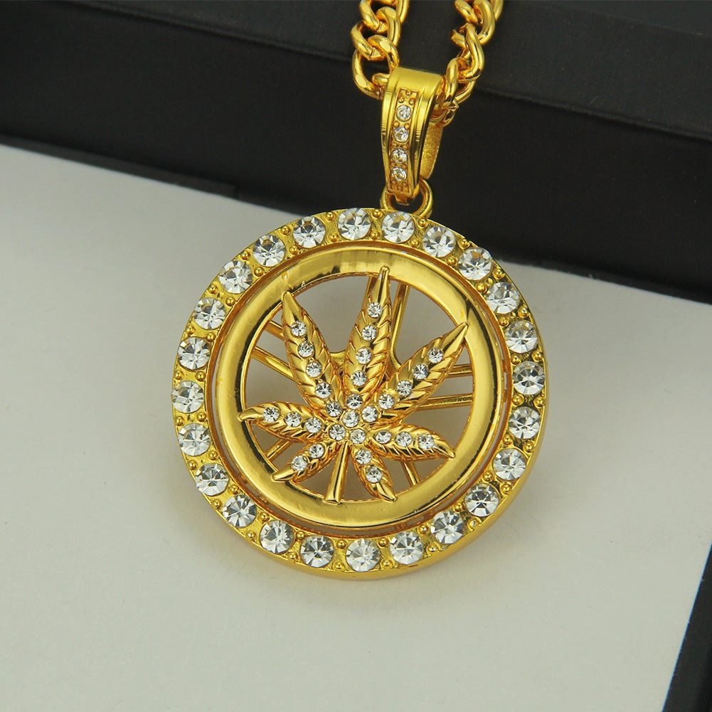 Wholesale Diamond Maple Leaf Turntable Necklace Alloy