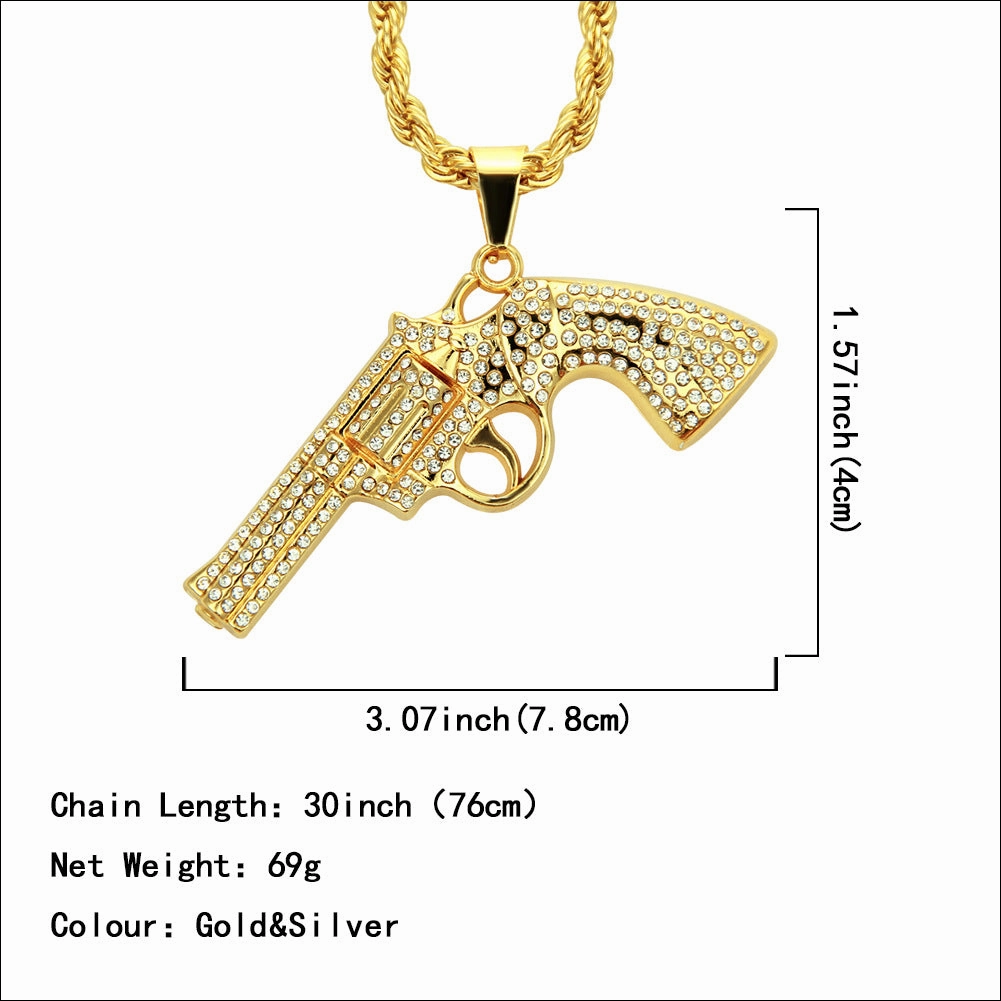 Wholesale Diamond Pistol Pendant Men's Alloy Necklace