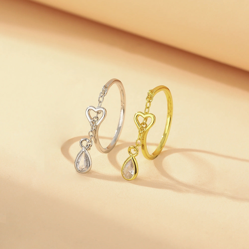 Wholesale Diamond Plated 18k Gold Chain Small Love Water Drop Copper Ring