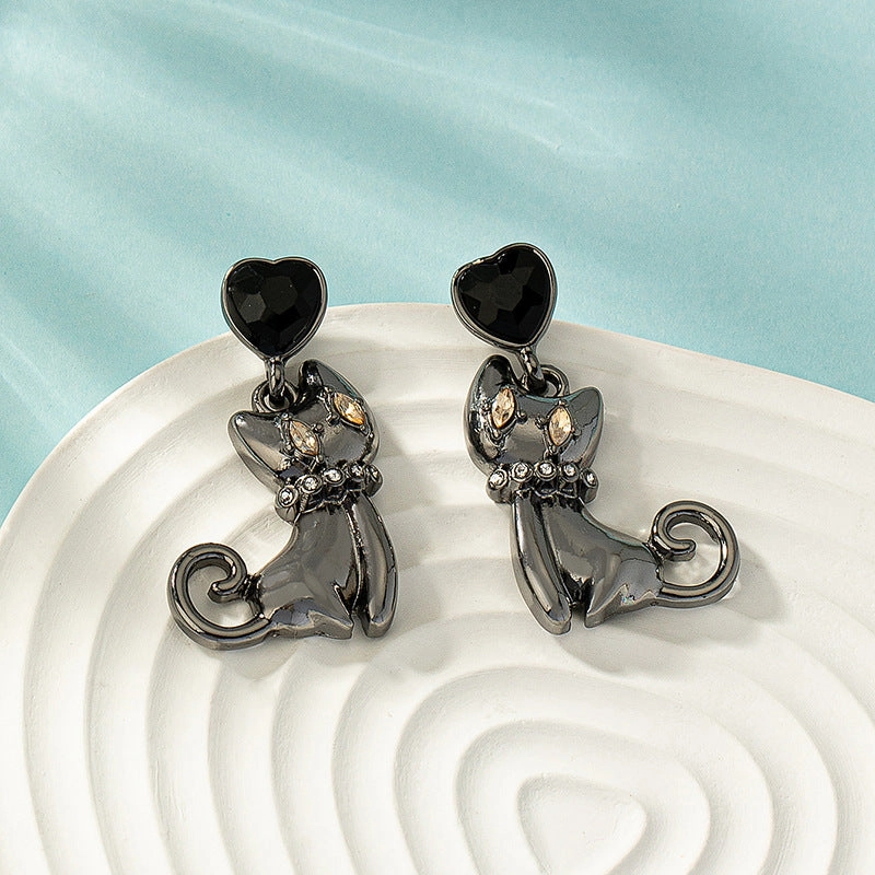 Wholesale Diamond Set Cute Kitten Alloy Ear Studs